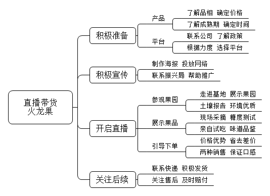 火龙果是村里的支柱产业，你到村工作后，领导打算让你采用直播带货的方式销售火龙果，你打算如何开展？